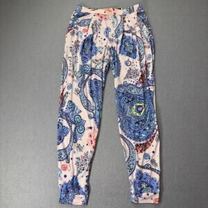 Express Pink Paisley Pleated Stretch Pants Small Boho Retro Artsy Vibrant Comfy